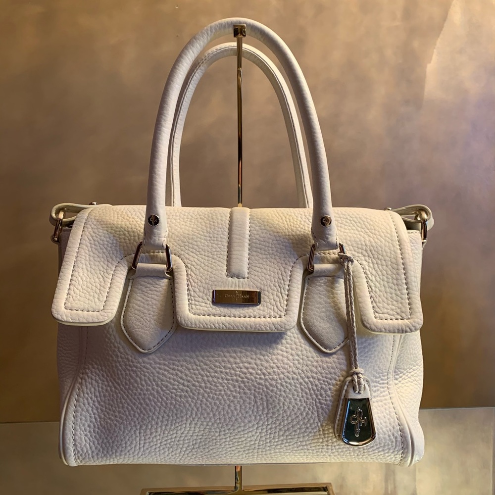 Cole Haan White Leather Flap Satchel w/Crossbody